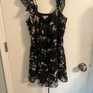 Floral Black Romper with Ruffle Straps